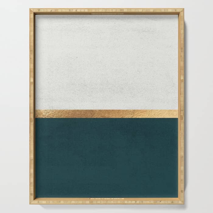 Deep Green, Gold And White Color Block Serving Tray