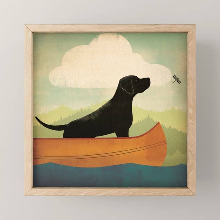 Black Lab Labrador Retriever Dog Canoe Ride Mini Art Print