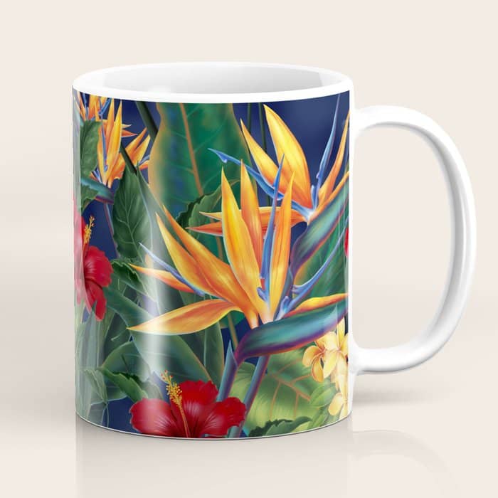 Tropical Paradise Hawaiian Floral Illustration Coffee Mug