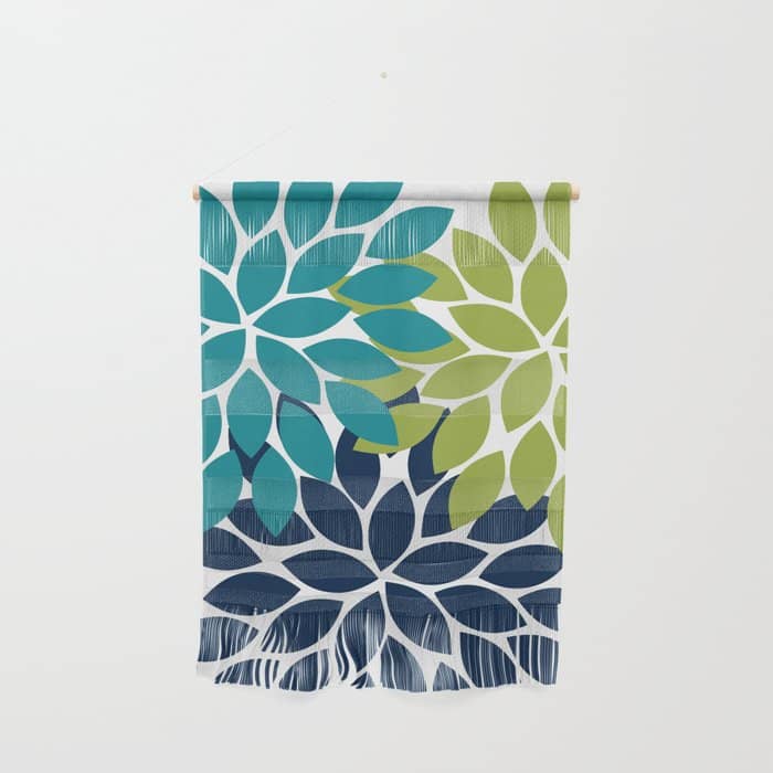 Bold Colorful Teal Green Navy Dahlia Flower Burst Petals Wall Hanging