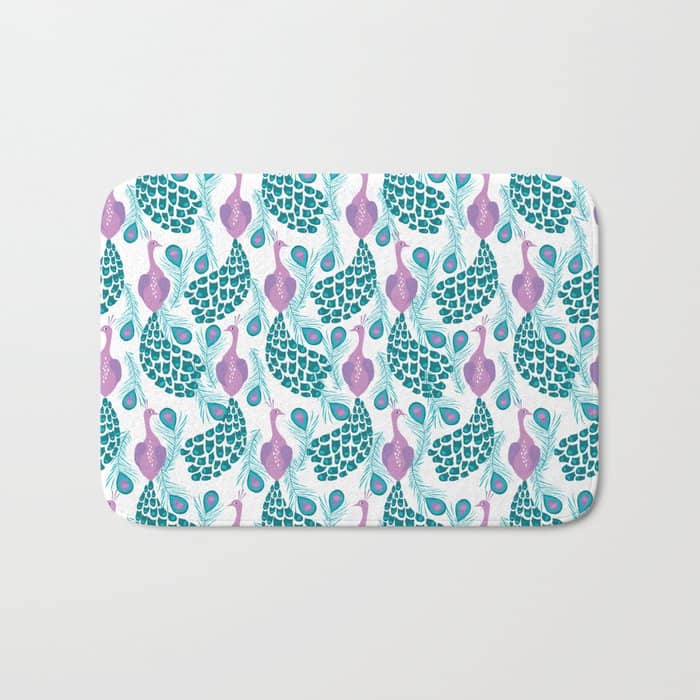 Peacock Pattern Cute Bird Nursery Minimal Home Decor Peacocks Plume Feathers Bath Mat