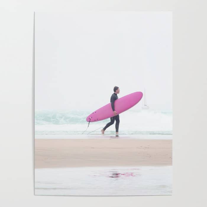Surfing Beach Vibes - Pink Surf Board - Ocean Print - Sea Travel Photography By Ingrid Beddoes Poster