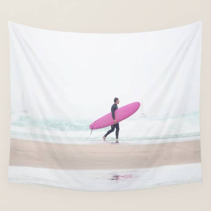 Surfing Beach Vibes - Pink Surf Board - Ocean Print - Sea Travel Photography By Ingrid Beddoes Wall Tapestry