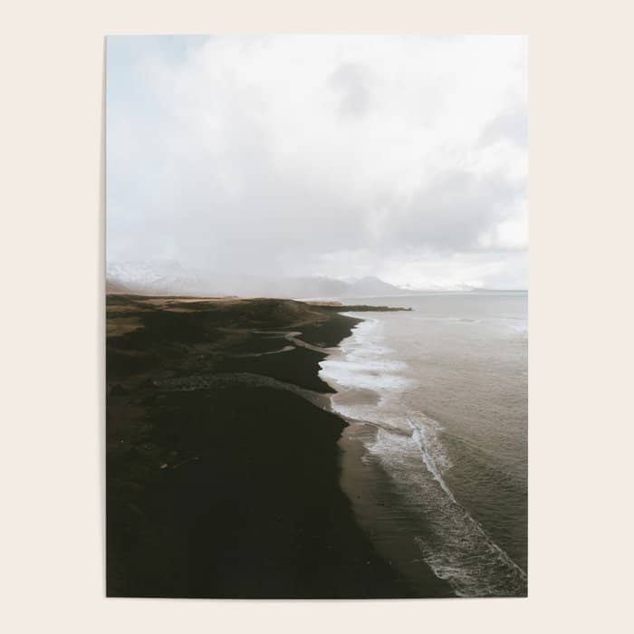 Moody Black Sand Beach In Iceland - Landscape Photography Poster
