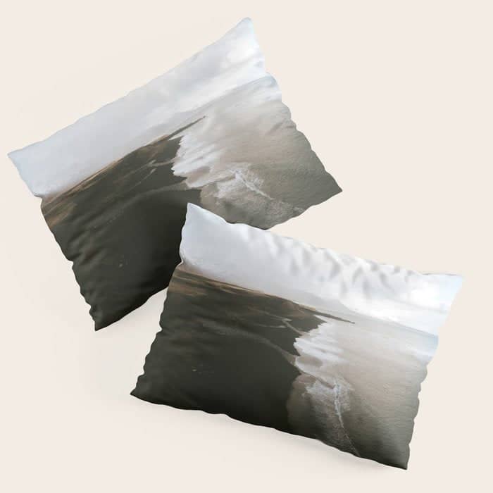 Moody Black Sand Beach In Iceland - Landscape Photography Pillow Sham