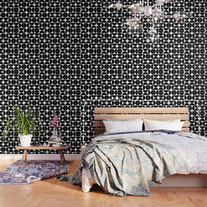 Mid Century Modern Geometric 04 Black Wallpaper