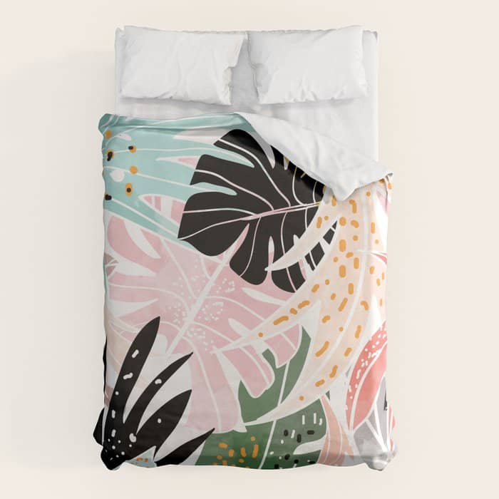 Veronica, Tropical Eclectic Bold Monstera Palm Illustration Nature Modern Colorful Jungle Duvet Cover