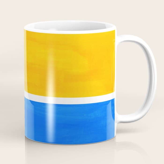 Primary Yellow Cerulean Blue Mid Century Modern Abstract Minimalist Rothko Color Field Squares Coffee Mug
