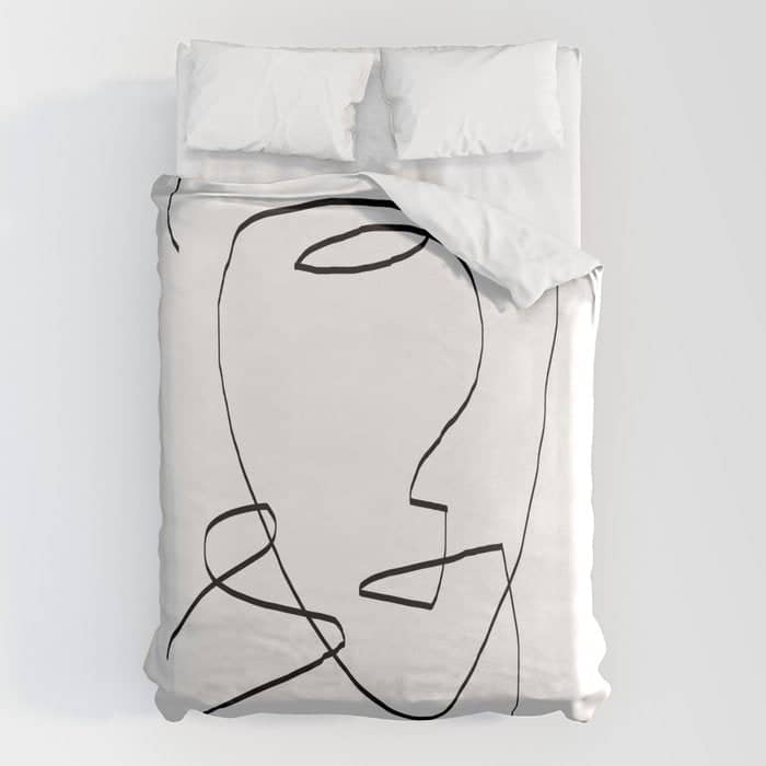 Abstract Head, Minimalist Line Art Duvet Cover