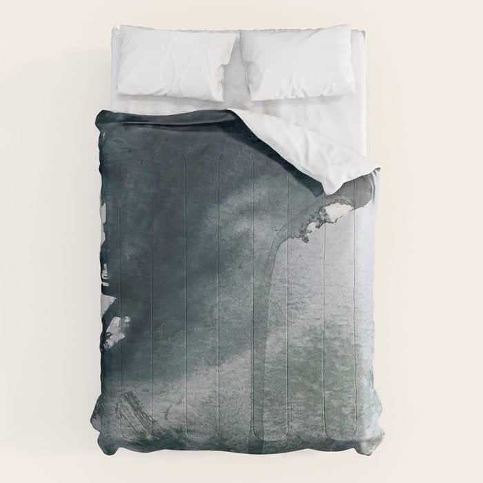 Lakeside: A Minimal, Abstract, Watercolor And Ink Piece In Shades Of Blue And Green Comforter