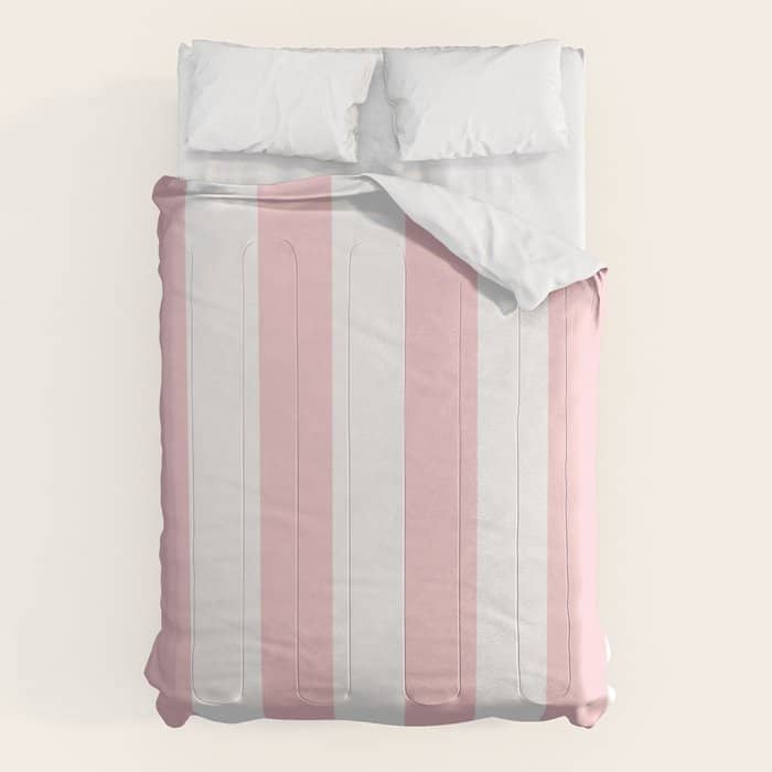 Large White And Light Millennial Pink Pastel Circus Tent Stripe Comforter