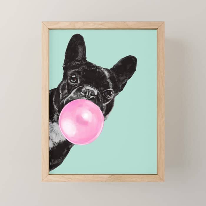 Bubble Gum Sneaky French Bulldog In Green Mini Art Print