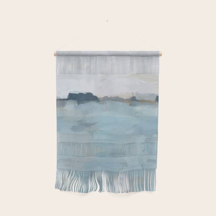 Almost Home - Navy & Baby Blue Abstract Ocean Nature Art Coastal Painting Wall Hanging