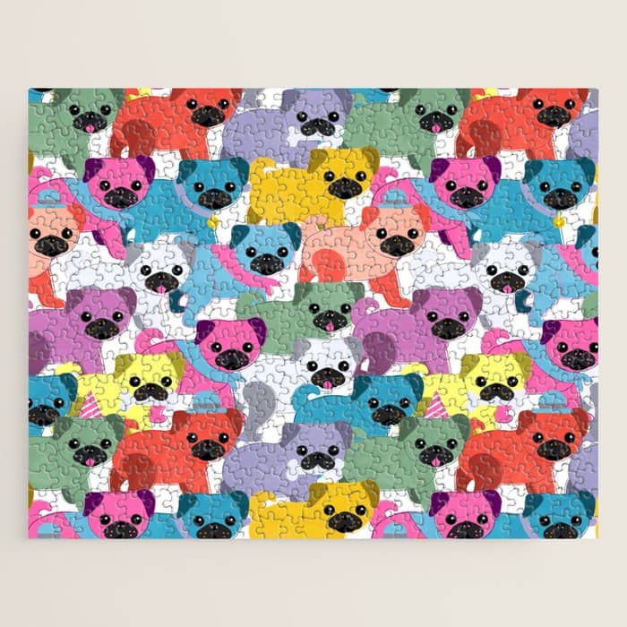 Colored Pugs Pattern - No1 Jigsaw Puzzle