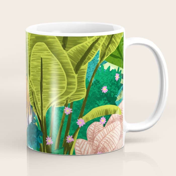 Jungle Tiger | Modern Bohemian Colorful Forest | Tropical Botanical Nature Watercolor Painting Coffee Mug