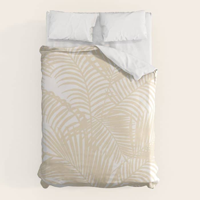 Modern Tropical Elegant Ivory Palm Tree Pattern Duvet Cover