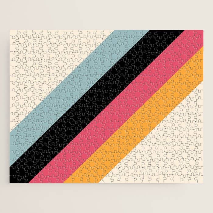 Hariasa - Classic Colorful Abstract Minimal Retro 70s Style Stripes Design Jigsaw Puzzle