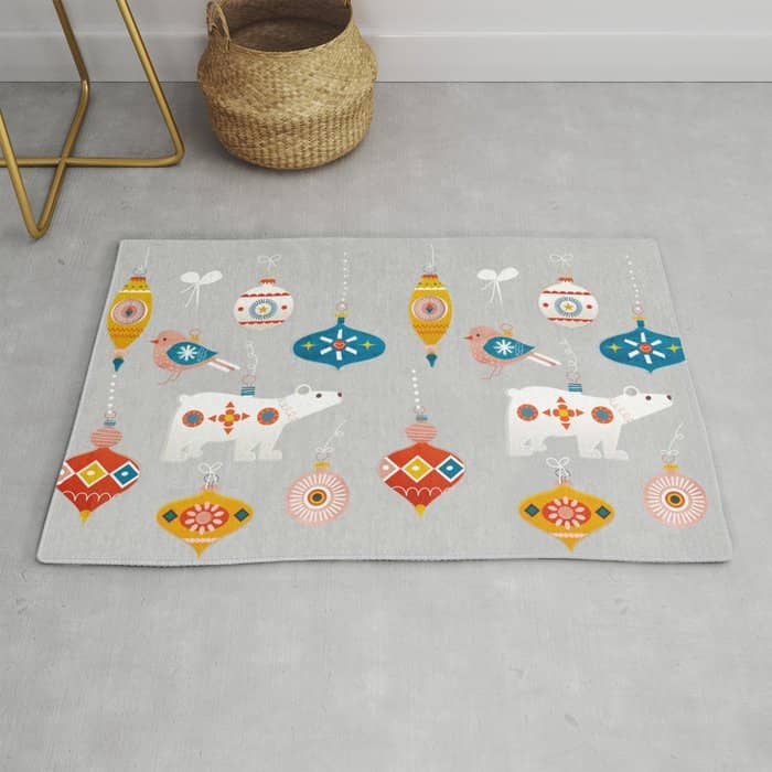 Christmas Vintage Decorations With Bear And Bird Rug