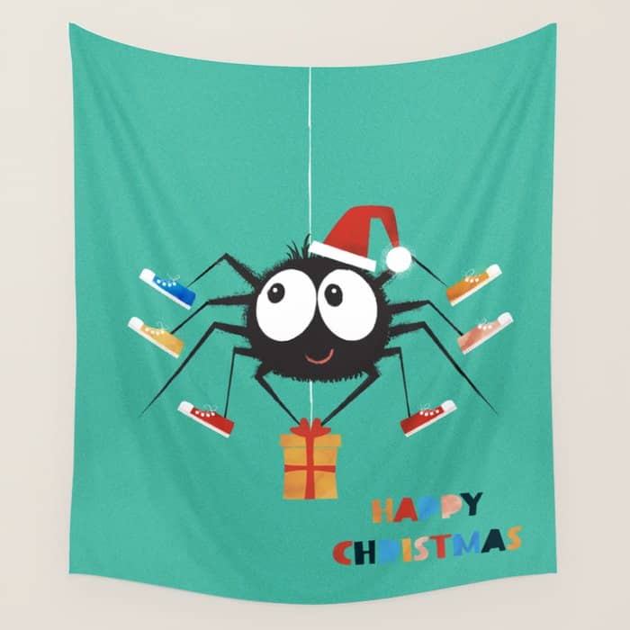 Happy Christmas Santa Spider Wall Tapestry