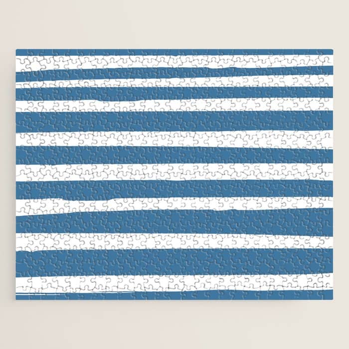 Ocean Stripes, Abstract, Blue And White, Striped Pattern Jigsaw Puzzle