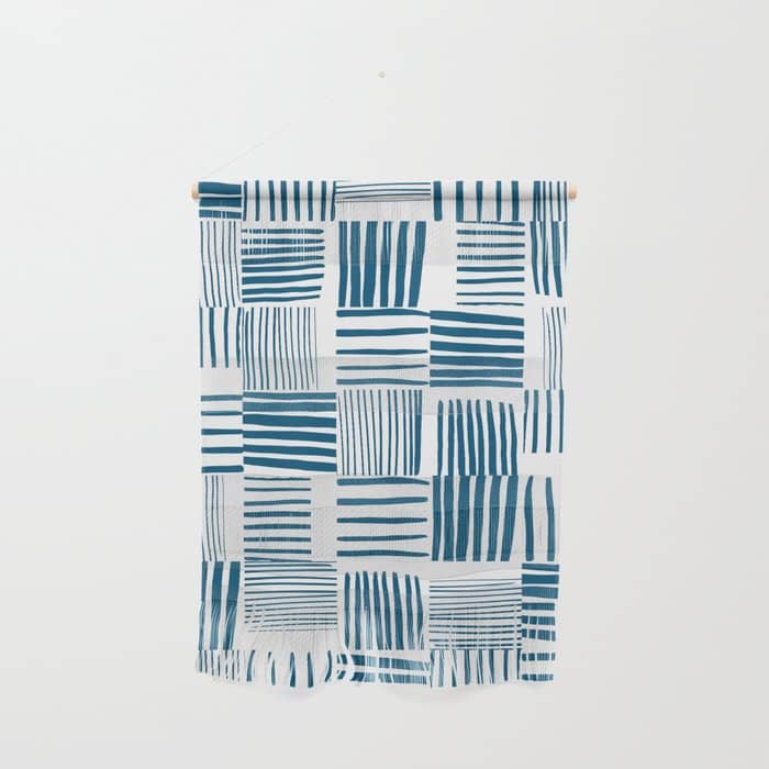 Torn Lines Abstract 03 White Blue Wall Hanging