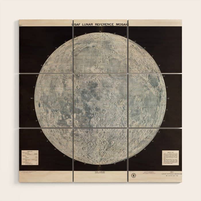 Vintage Lunar Moon Map, 1960s Wood Wall Art