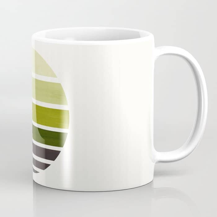 Olive Green Mid Century Modern Minimalist Circle Round Photo Staggered Sunset Geometric Stripe Desig Coffee Mug