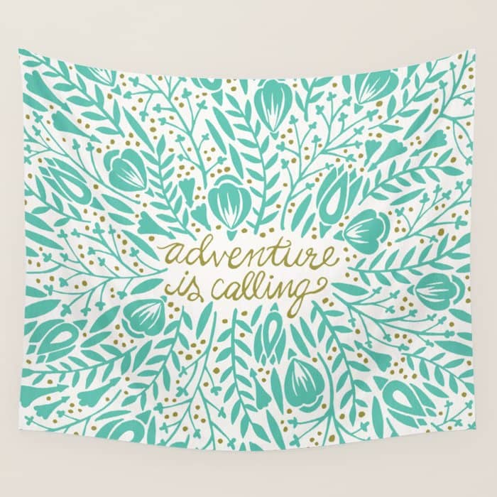 Adventure Is Calling - Turquoise & Gold Palette Wall Tapestry