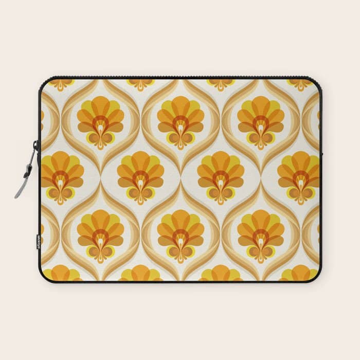 Ivory, Orange, Yellow And Brown Floral Retro Vintage Pattern Laptop Sleeve