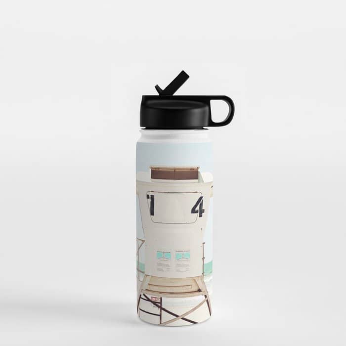 Lifeguard Stand, Beach Photography, San Diego California, Blue Aqua Seashore Ocean Summer Art Water Bottle