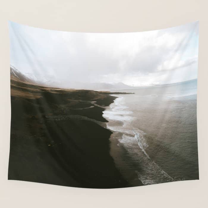 Moody Black Sand Beach In Iceland - Landscape Photography Wall Tapestry