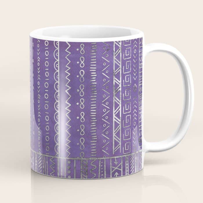 Tribal Ethnic Pattern Silver On  Purple Coffee Mug