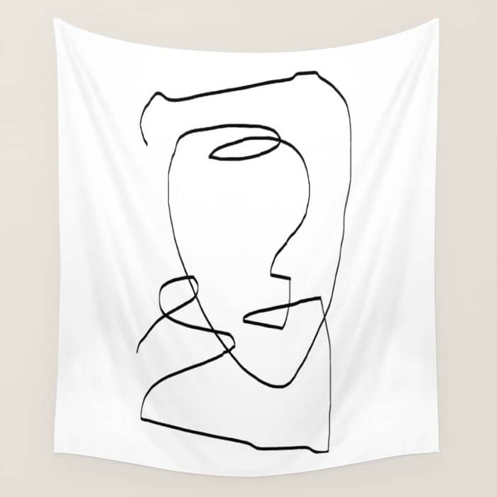 Abstract Head, Minimalist Line Art Wall Tapestry