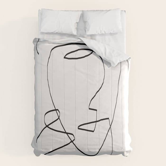 Abstract Head, Minimalist Line Art Comforter
