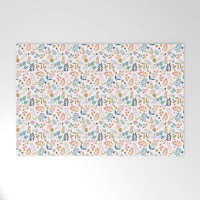 Botanical Harmony | Floral Vintage Plants Colorful Leaves | Autumn Spring Nature Bohemian Chic Welcome Mat