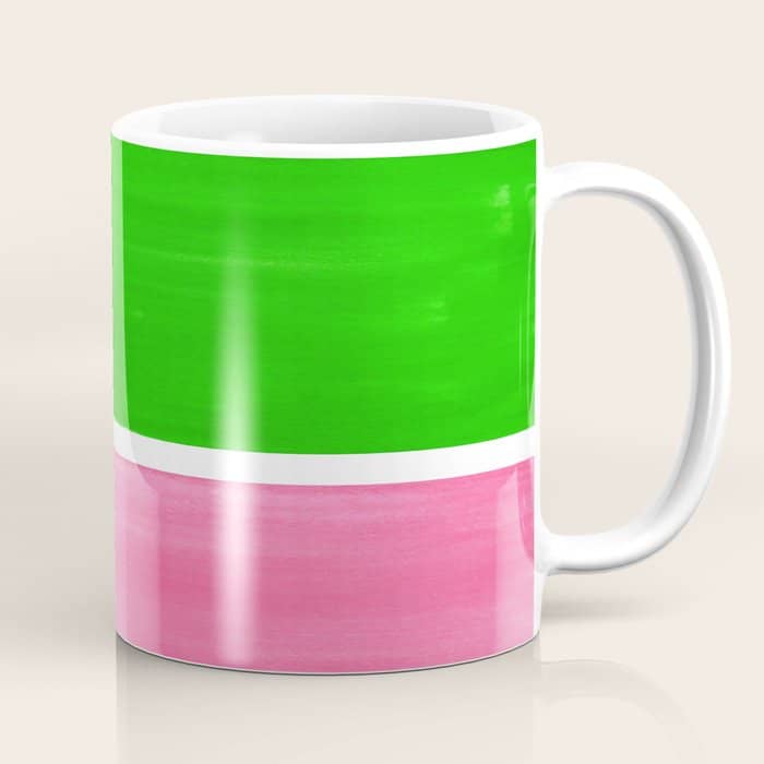 Colorful Bright Minimalist Rothko Color Field Midcentury Vintage Pop Art Petal Pink Leaf Green Coffee Mug