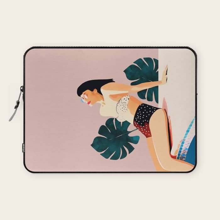 Sunday, Summer Swim Poolside Fashion, Bohemian Woman Sunbath Tan Bikini Monstera Tropical Travel Laptop Sleeve