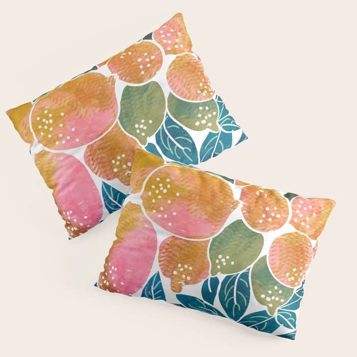 Lemons | Watercolor Modern Boho Botanical Painting | Pastel Summer Jungle Garden Juicy Fresh Pillow Sham