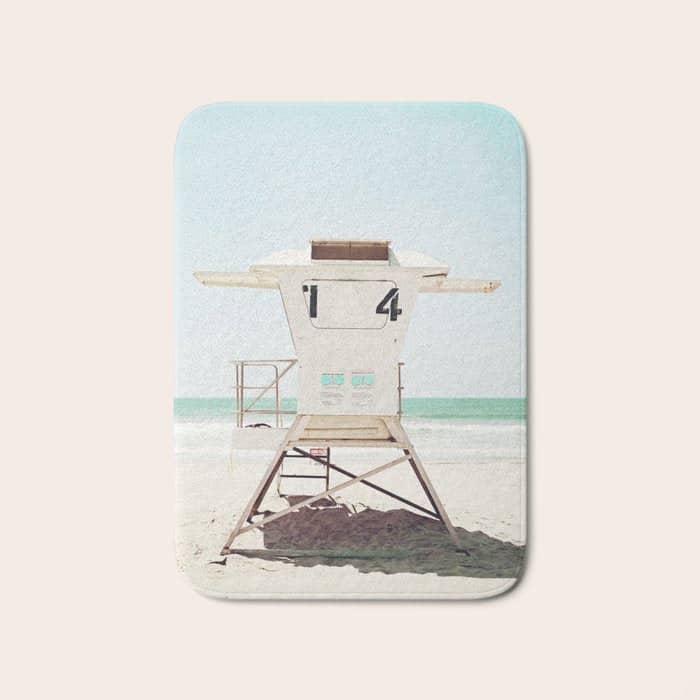 Lifeguard Stand, Beach Photography, San Diego California, Blue Aqua Seashore Ocean Summer Art Bath Mat