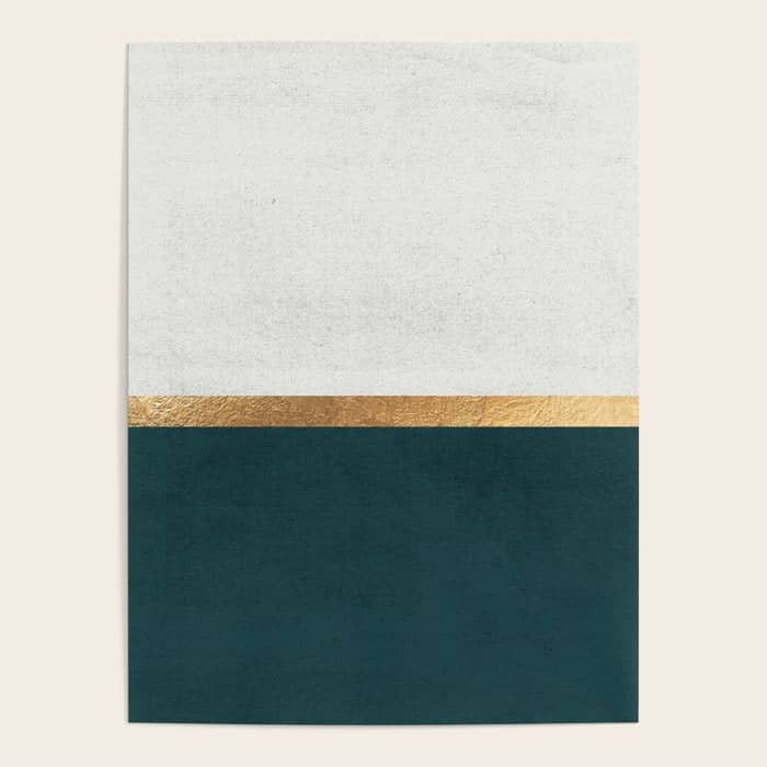 Deep Green, Gold And White Color Block Poster