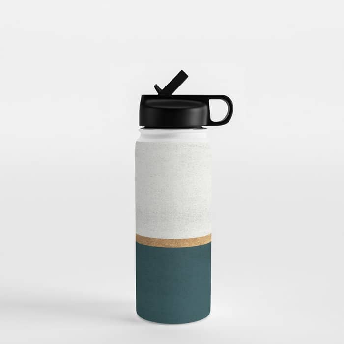 Deep Green, Gold And White Color Block Water Bottle