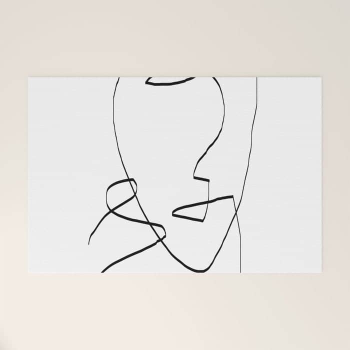 Abstract Head, Minimalist Line Art Welcome Mat