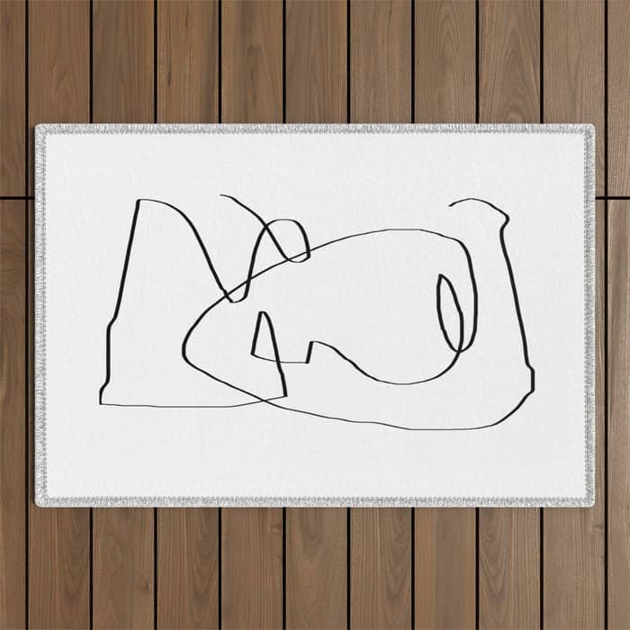 Abstract Head, Minimalist Line Art Outdoor Rug