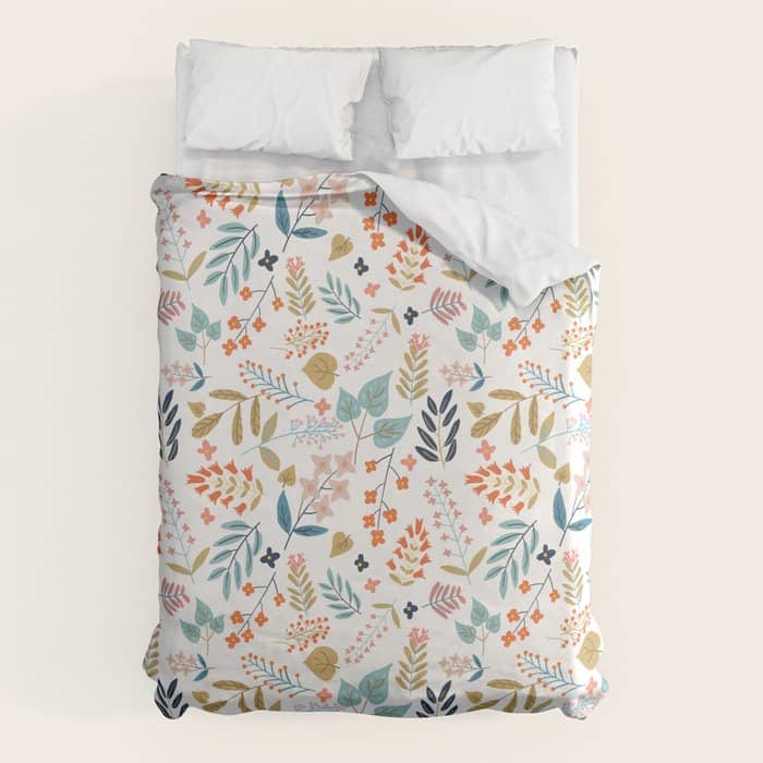 Botanical Harmony | Floral Vintage Plants Colorful Leaves | Autumn Spring Nature Bohemian Chic Duvet Cover