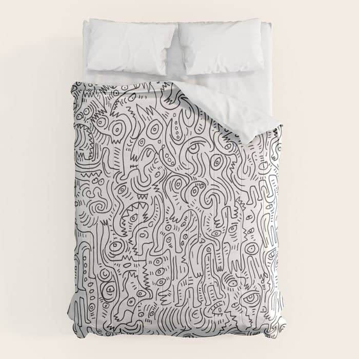 Graffiti Black And White Pattern Doodle Hand Designed Scan Comforter