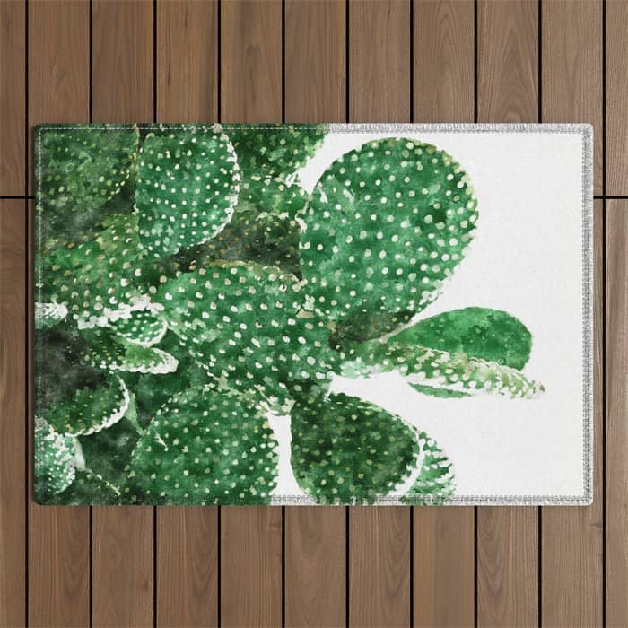 Velvet Cactus | Watercolor Botanical Plants | Minimal Boho Scandinavian Painting Outdoor Rug