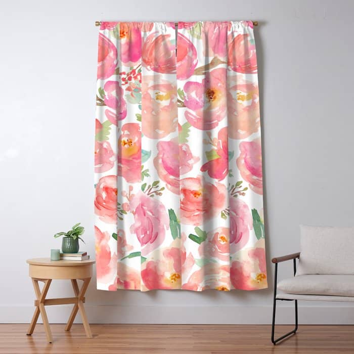Pink Peonies Watercolor Pattern Window Curtain
