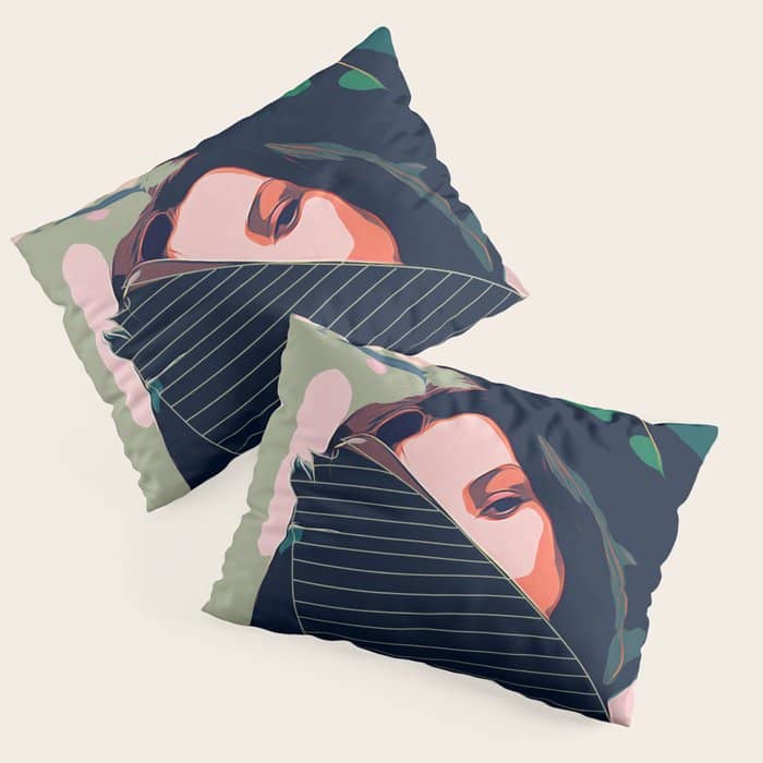 Don'T Be Shy, Bohemian Woman Fashion Illustration, Eclectic Tropical Banana Leaves Feminism Pillow Sham