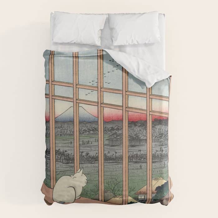 Utagawa Hiroshige Japanese Woodblock Cat Print Duvet Cover
