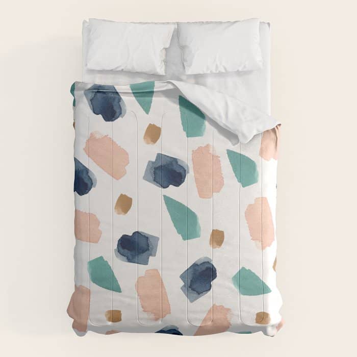 Terrazzo (Turquoise, Navy, Pink & Gold) Comforter